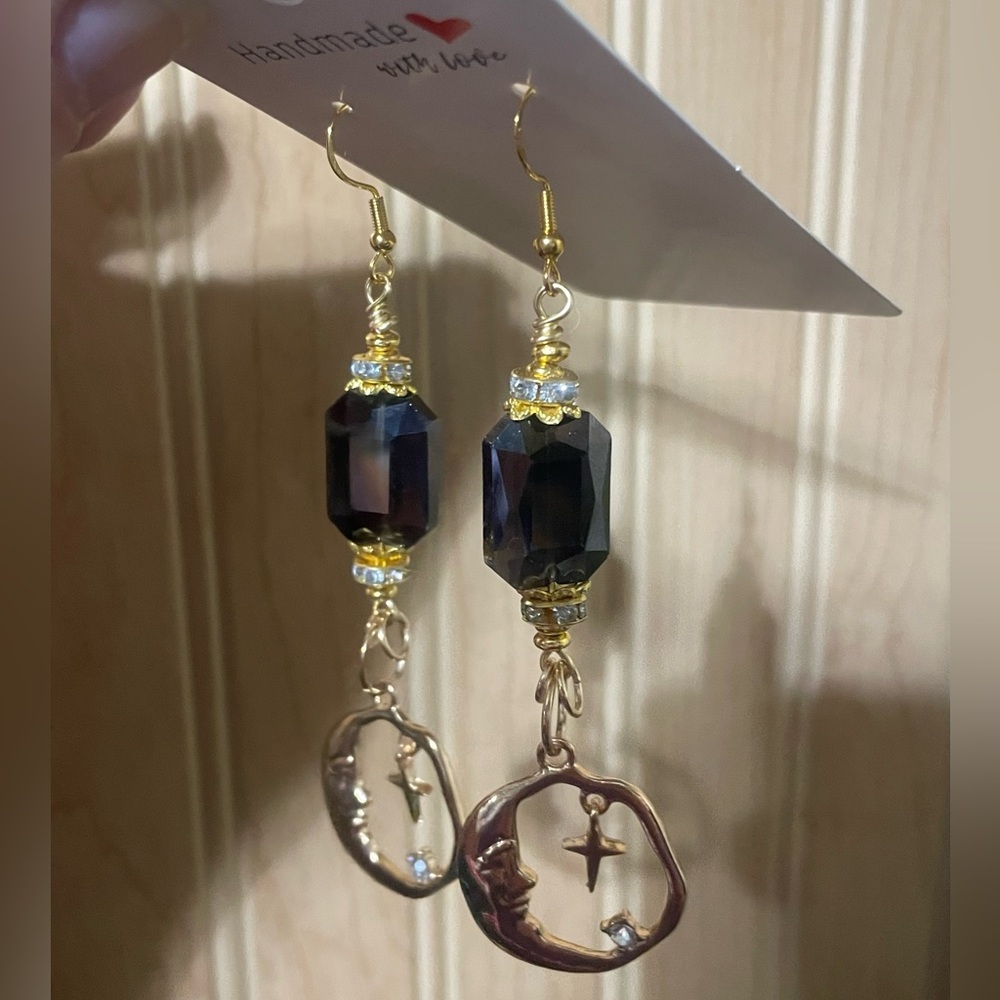 Glamorous Moon and Stars Hand Crafted Earrings - Picture 10 of 10